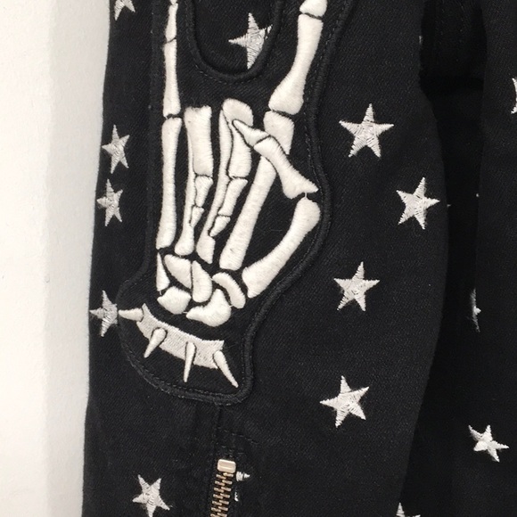 Diesel  Black Denim  Jachet, Embroidery White Stars  skull  open laced back - Picture 6 of 16